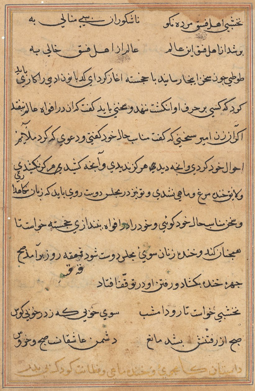 Sivu julkaisusta Tales of a Parrot Tuti-nama: tekstisivu, n. 1560. tekijältä Unbekannt