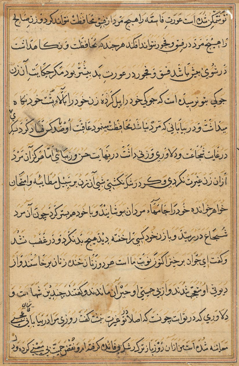 Sivu julkaisusta Tales of a Parrot Tuti-nama: tekstisivu, n. 1560. tekijältä Unbekannt