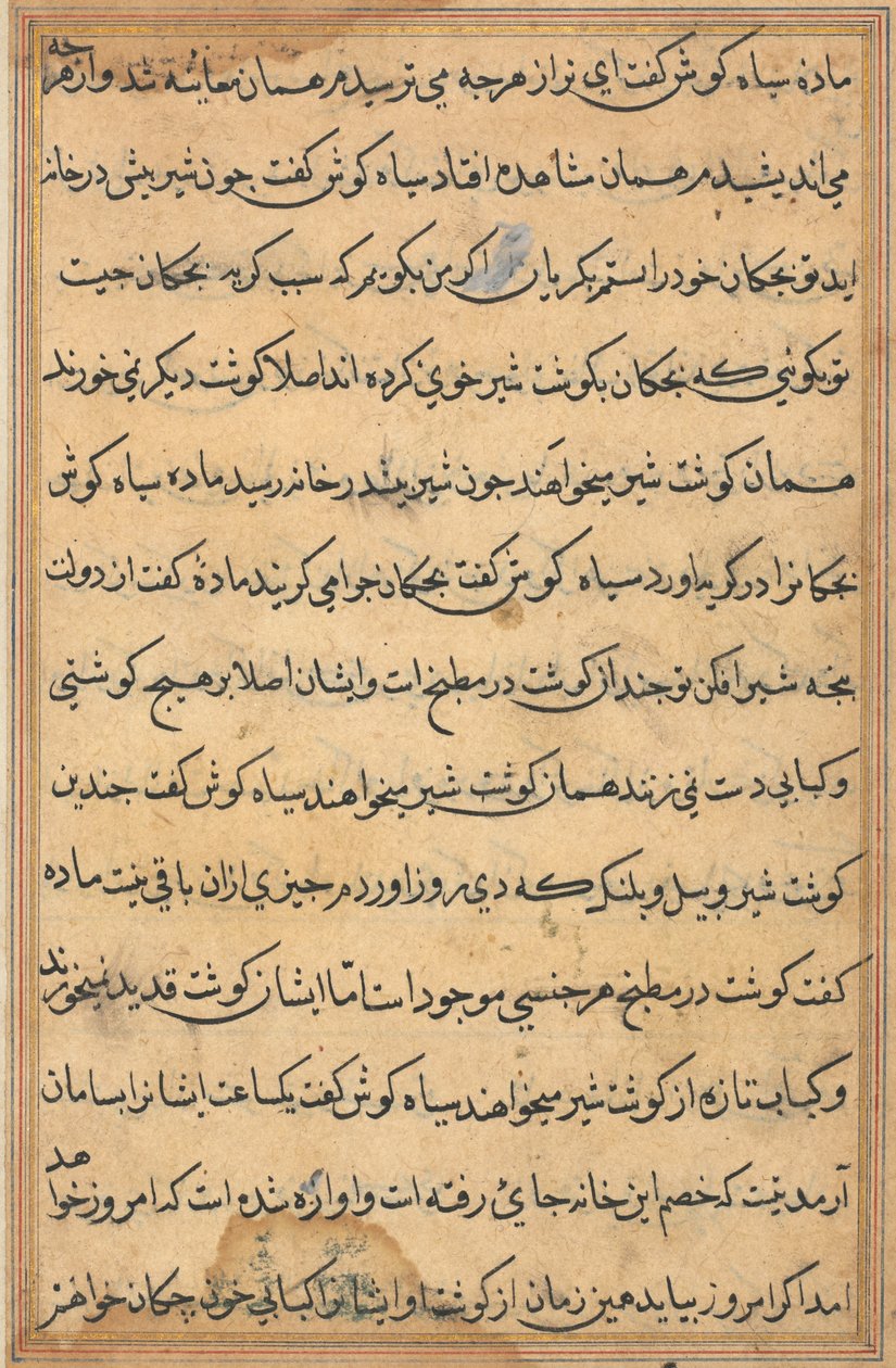Sivu julkaisusta Tales of a Parrot Tuti-nama: tekstisivu, n. 1560. tekijältä Unbekannt