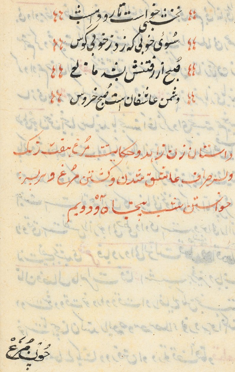 Sivu julkaisusta Tales of a Parrot Tuti-nama: tekstisivu, n. 1560. tekijältä Unbekannt