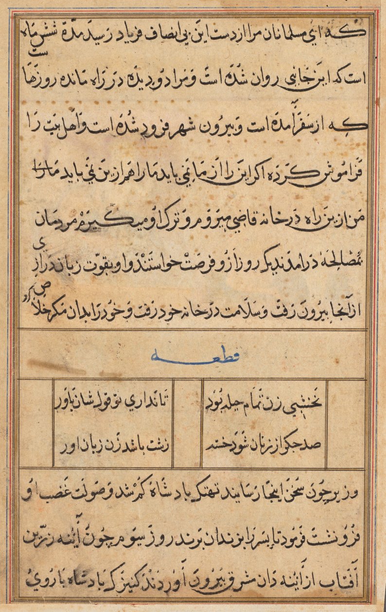 Sivu julkaisusta Tales of a Parrot Tuti-nama: tekstisivu, n. 1560. tekijältä Unbekannt