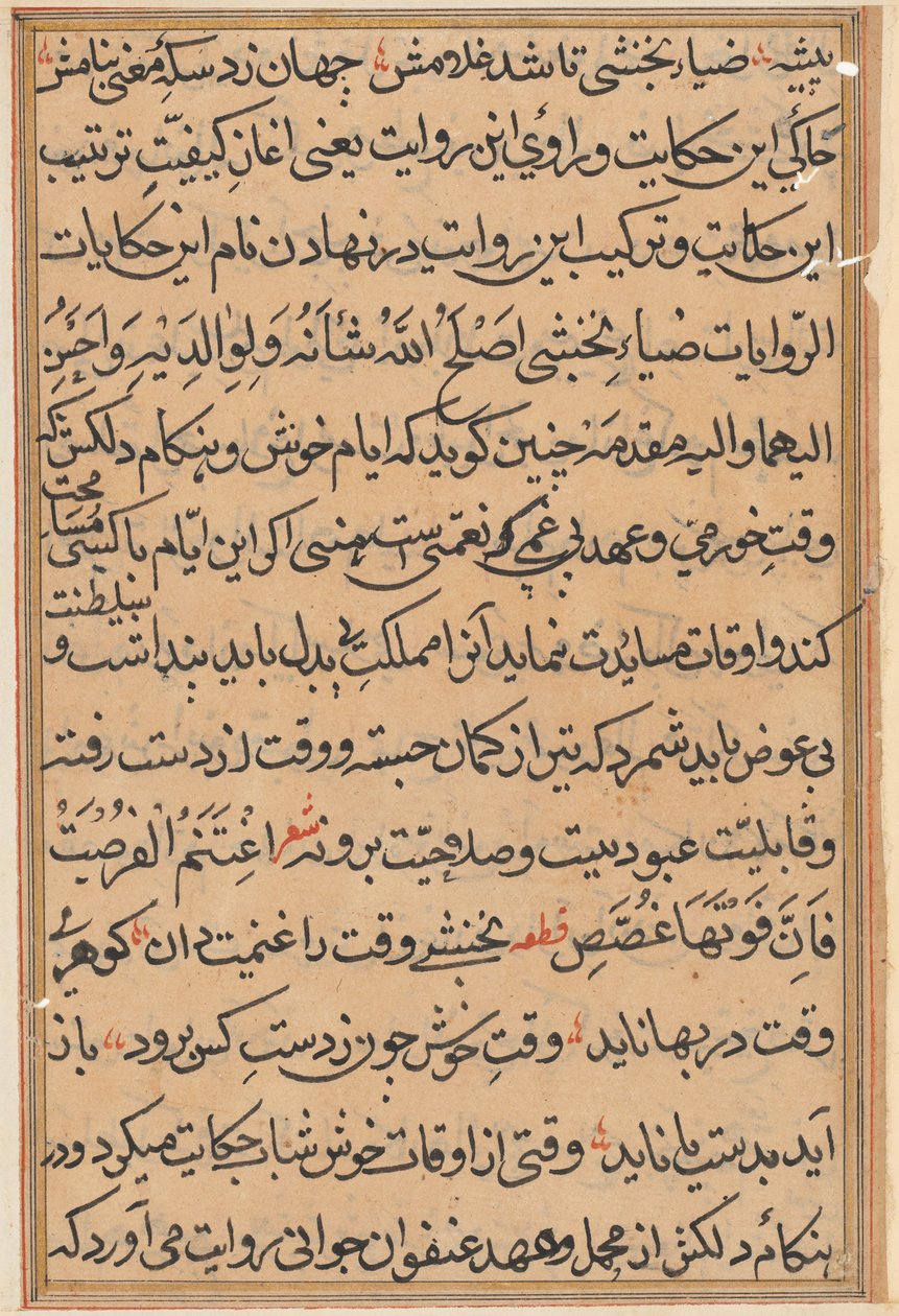 Sivu julkaisusta Tales of a Parrot Tuti-nama: tekstisivu, n. 1560. tekijältä Unbekannt