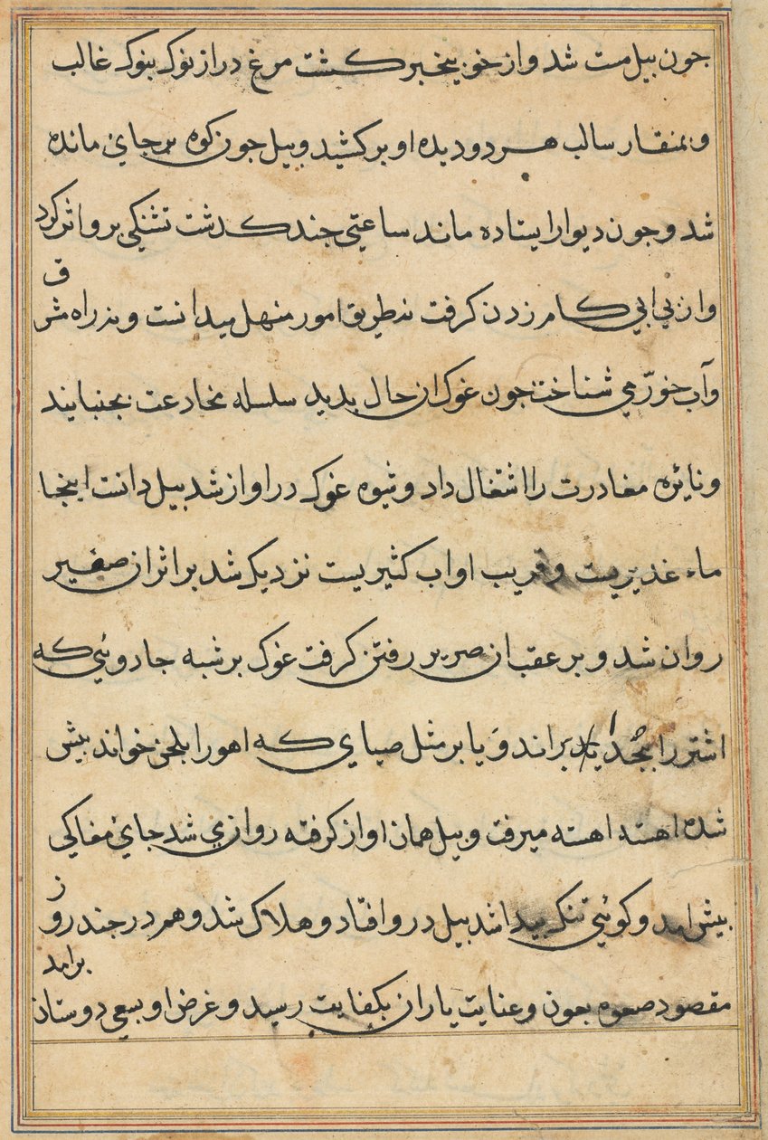 Sivu julkaisusta Tales of a Parrot Tuti-nama: tekstisivu, n. 1560. tekijältä Unbekannt