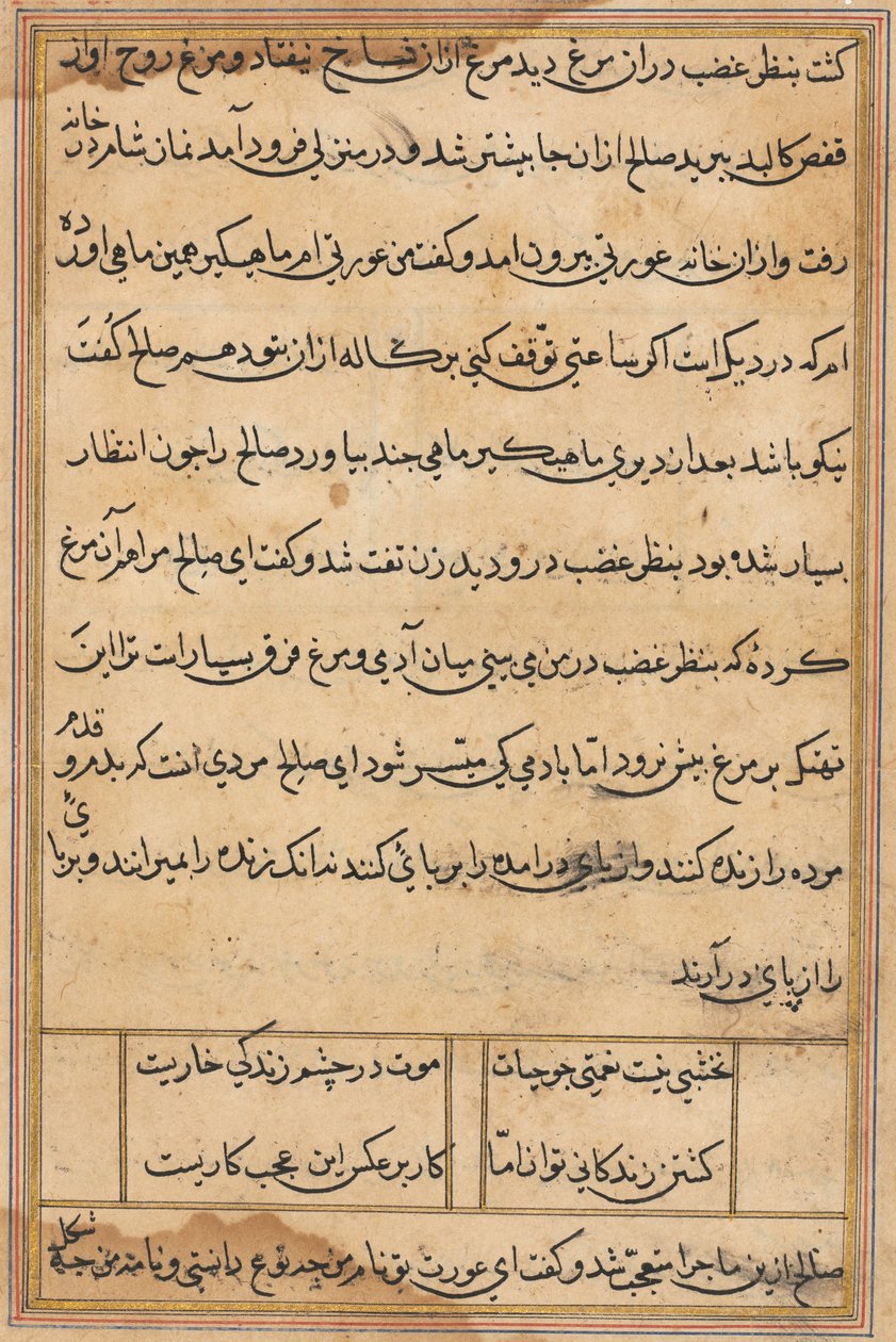 Sivu julkaisusta Tales of a Parrot Tuti-nama: tekstisivu, n. 1560. tekijältä Unbekannt