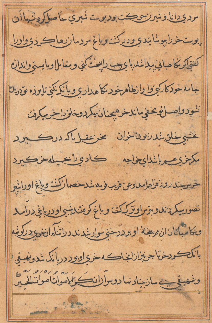 Sivu julkaisusta Tales of a Parrot Tuti-nama: tekstisivu, n. 1560. tekijältä Unbekannt