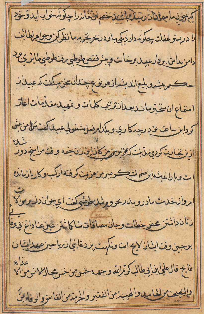 Sivu julkaisusta Tales of a Parrot Tuti-nama: tekstisivu, n. 1560. tekijältä Unbekannt