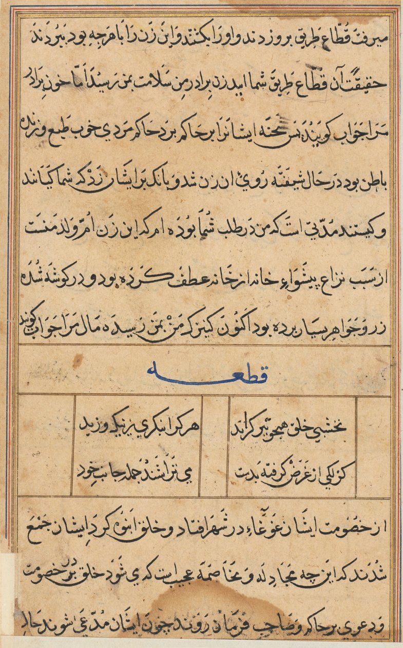 Sivu julkaisusta Tales of a Parrot Tuti-nama: tekstisivu, n. 1560. tekijältä Unbekannt