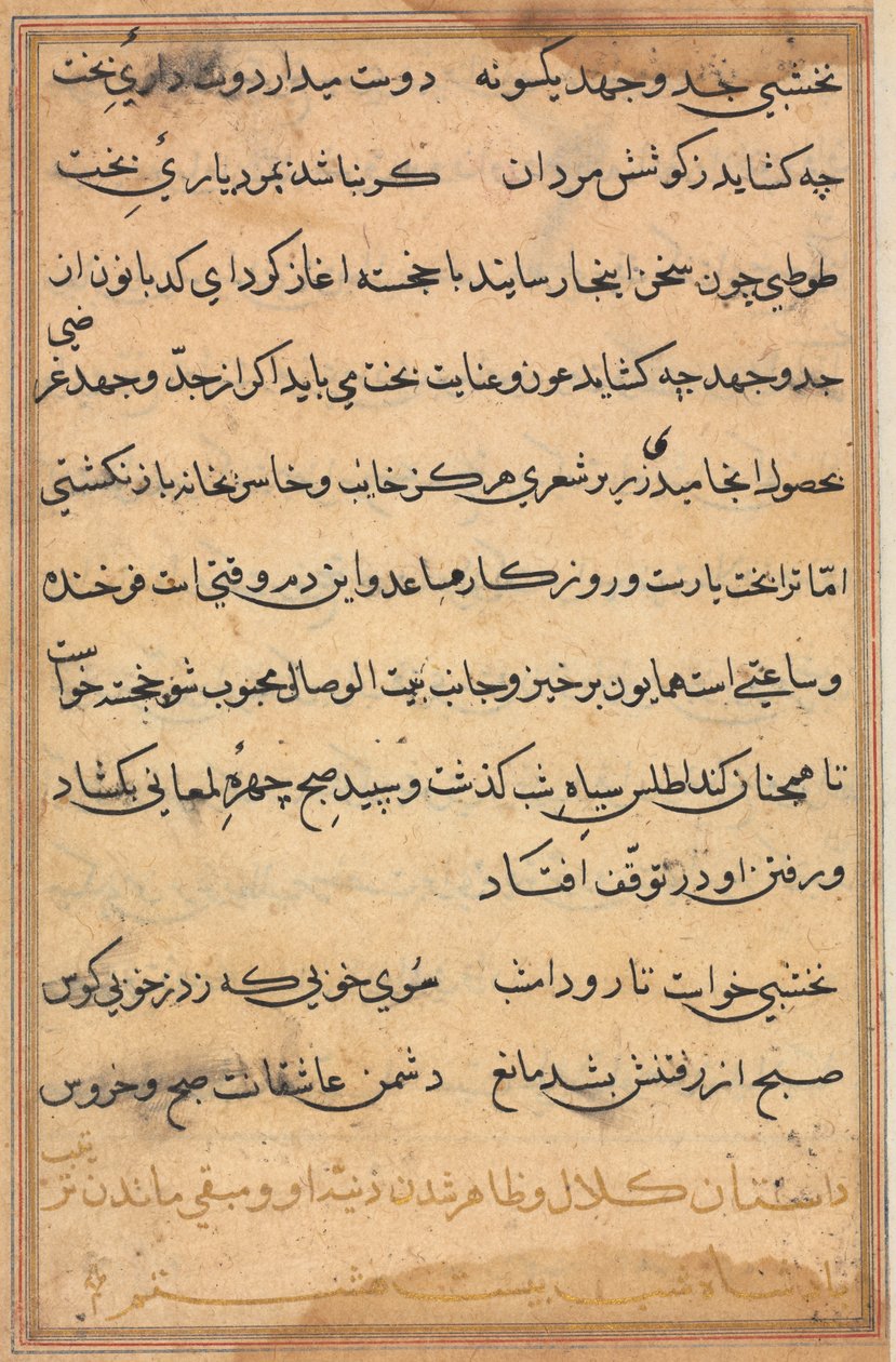 Sivu julkaisusta Tales of a Parrot Tuti-nama: tekstisivu, n. 1560. tekijältä Unbekannt