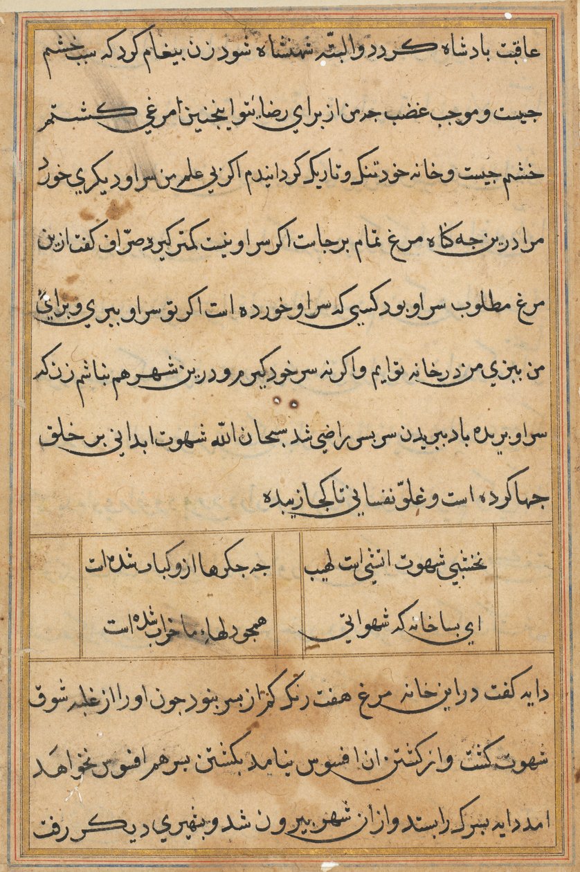 Sivu julkaisusta Tales of a Parrot Tuti-nama: tekstisivu, n. 1560. tekijältä Unbekannt