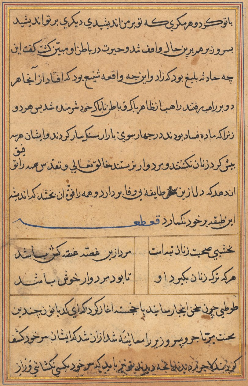 Sivu julkaisusta Tales of a Parrot Tuti-nama: tekstisivu, n. 1560. tekijältä Unbekannt