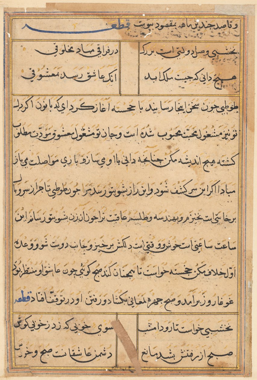 Sivu julkaisusta Tales of a Parrot Tuti-nama: tekstisivu, n. 1560. tekijältä Unbekannt