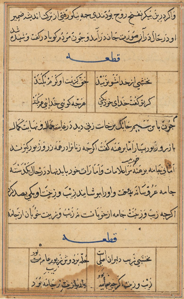 Sivu julkaisusta Tales of a Parrot Tuti-nama: tekstisivu, n. 1560. tekijältä Unbekannt