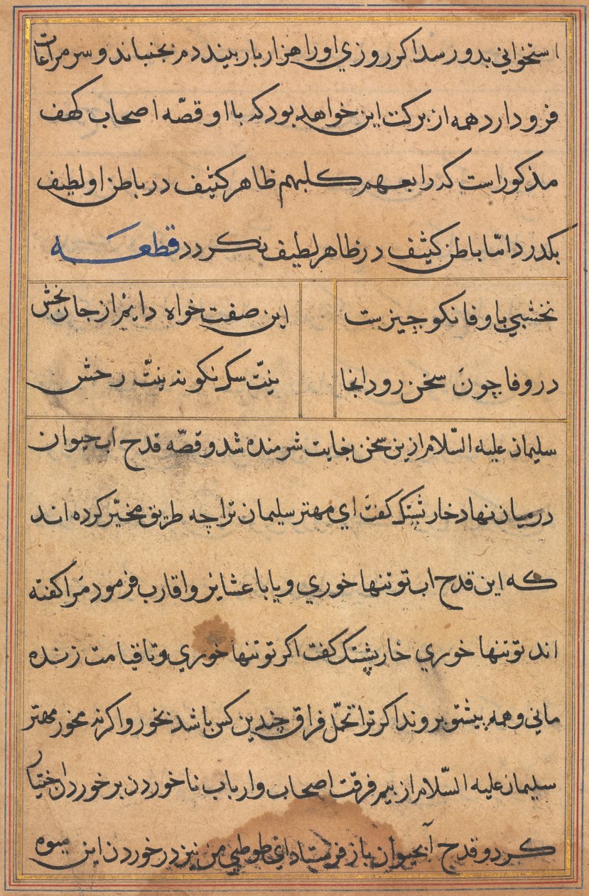 Sivu julkaisusta Tales of a Parrot Tuti-nama: tekstisivu, n. 1560. tekijältä Unbekannt