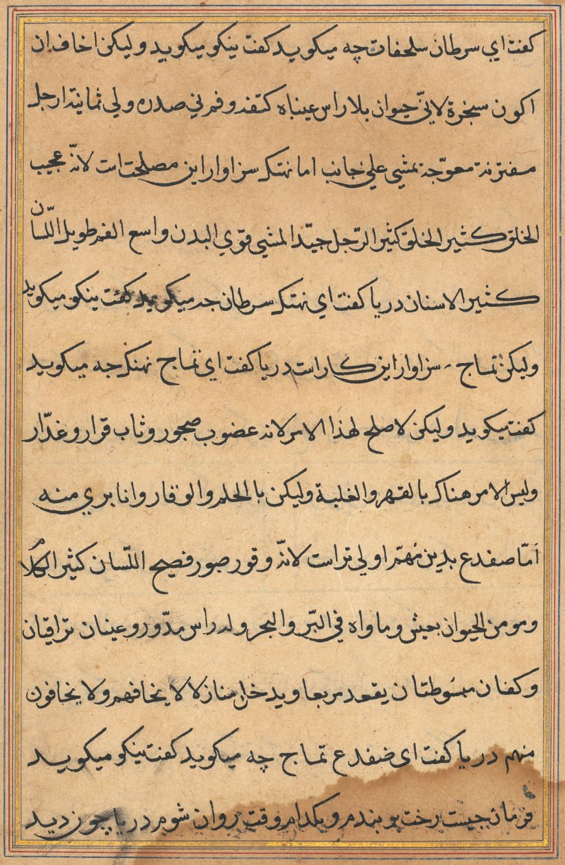 Sivu julkaisusta Tales of a Parrot Tuti-nama: tekstisivu, n. 1560. tekijältä Unbekannt