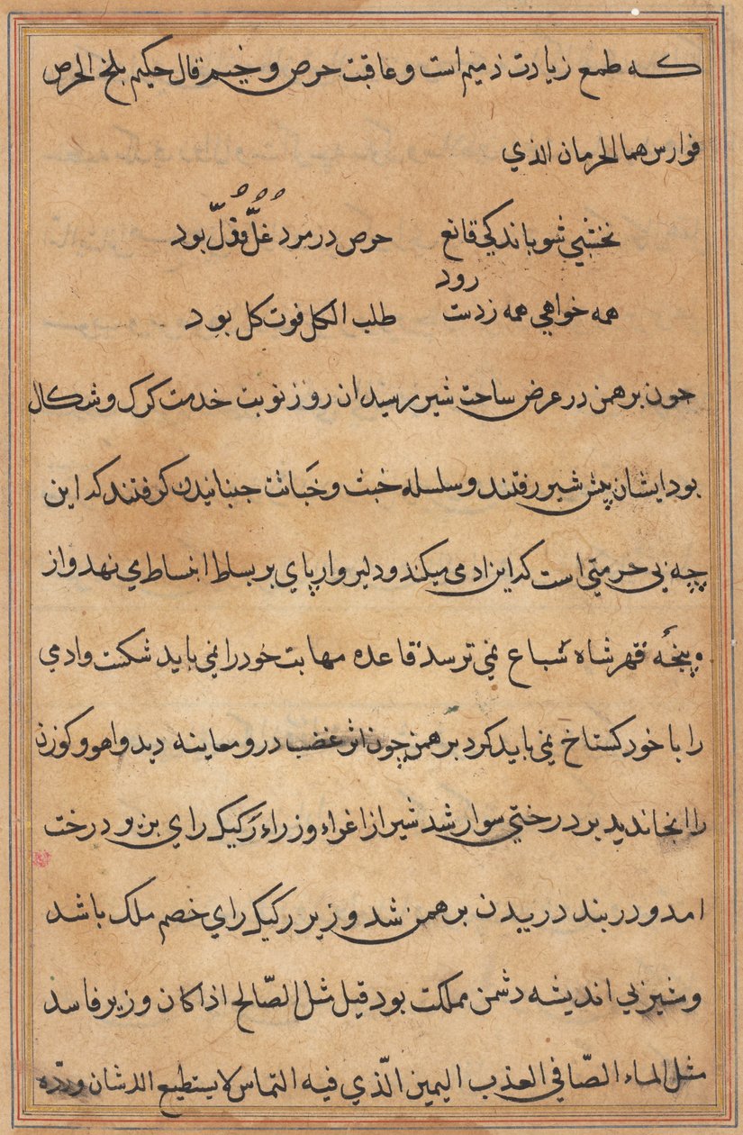 Sivu julkaisusta Tales of a Parrot Tuti-nama: tekstisivu, n. 1560. tekijältä Unbekannt