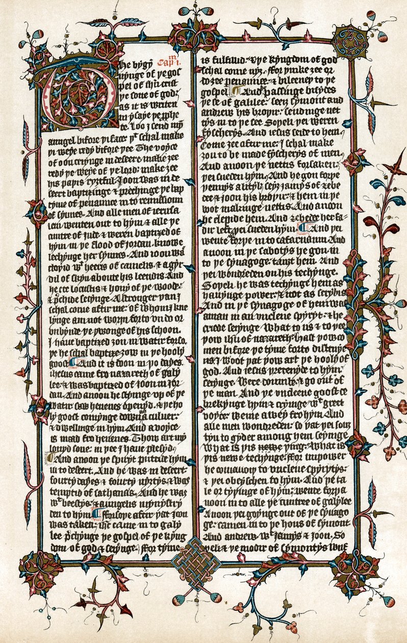 Sivu Wycliffesin Raamatun käännöksestä englanniksi, c1400 tekijältä Unbekannt