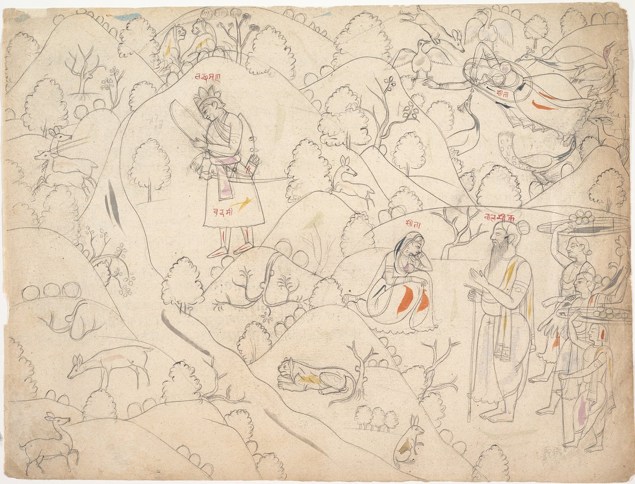 Sivu hajallaan olevasta Ramayana-tarinasta Ramasta, 1800-luvun ensimmäisestä neljänneksestä. tekijältä Unbekannt