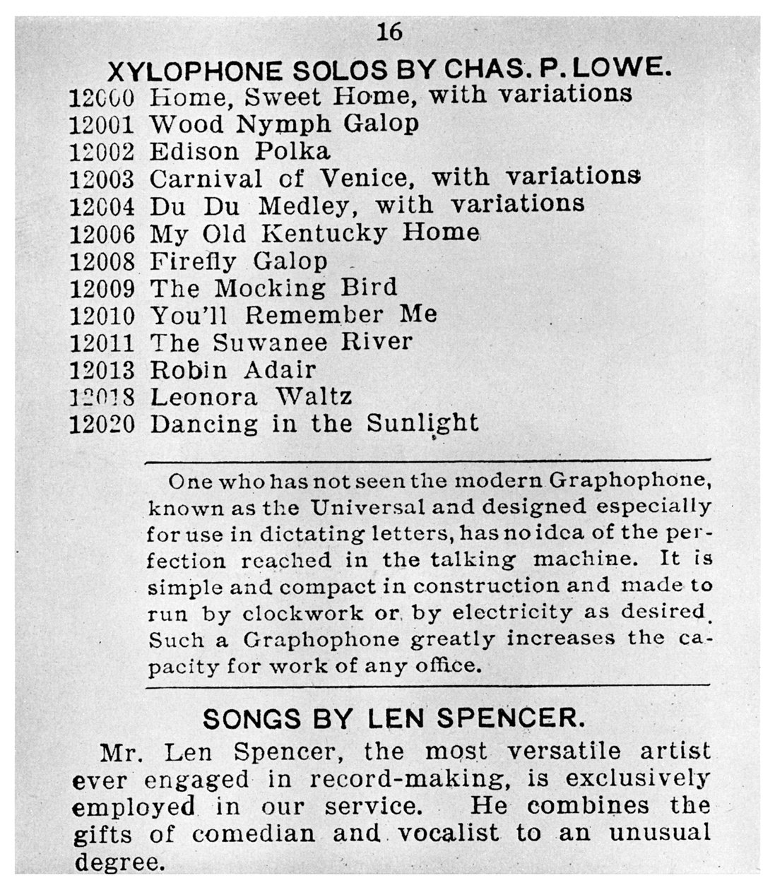 Sivu ensimmäisestä Columbian Gramophone Catalogue -luettelosta, c1898 1956 tekijältä Unbekannt