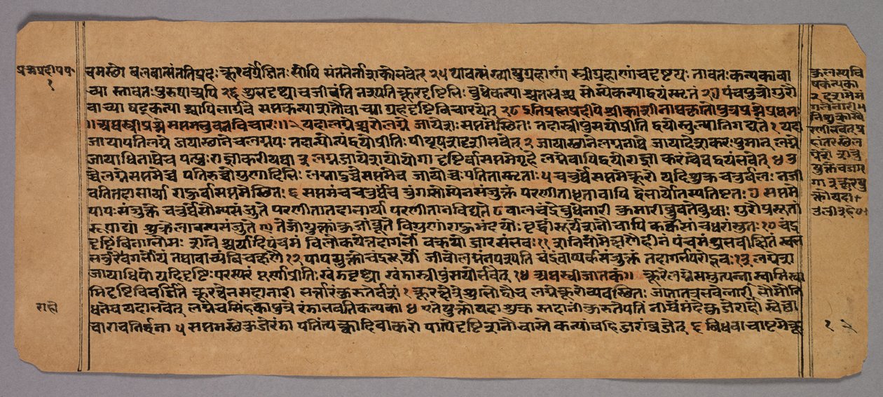 Sivu Prasnapradipasta, hindujen astrologian tekstistä, n. 1700-luku. tekijältä Unbekannt