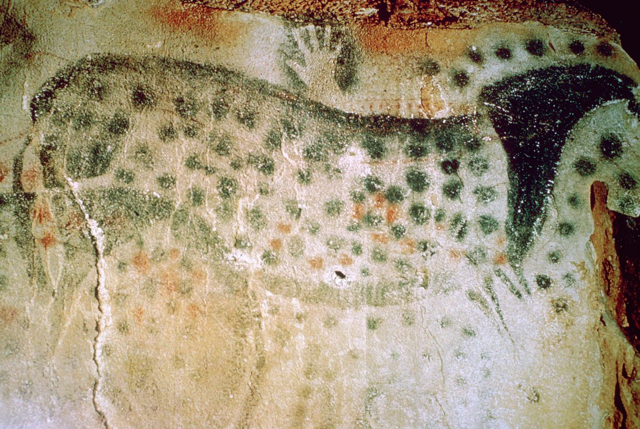 Paleoliittinen luolamaalaus hevosesta ja ihmiskäsistä Ranskasta tekijältä Unbekannt