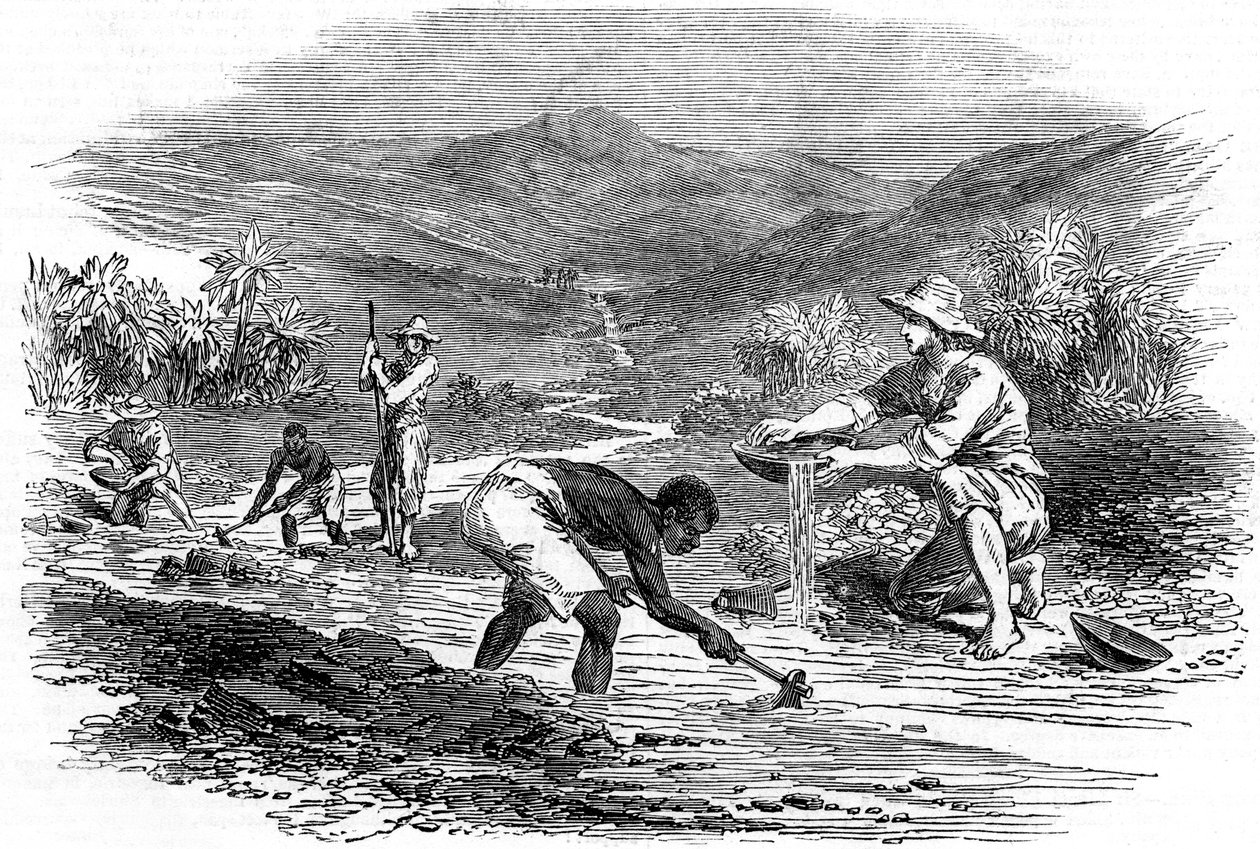 Kullanhuuhdonta Kalifornian kultakuumeen aikana 1849 tekijältä Unbekannt