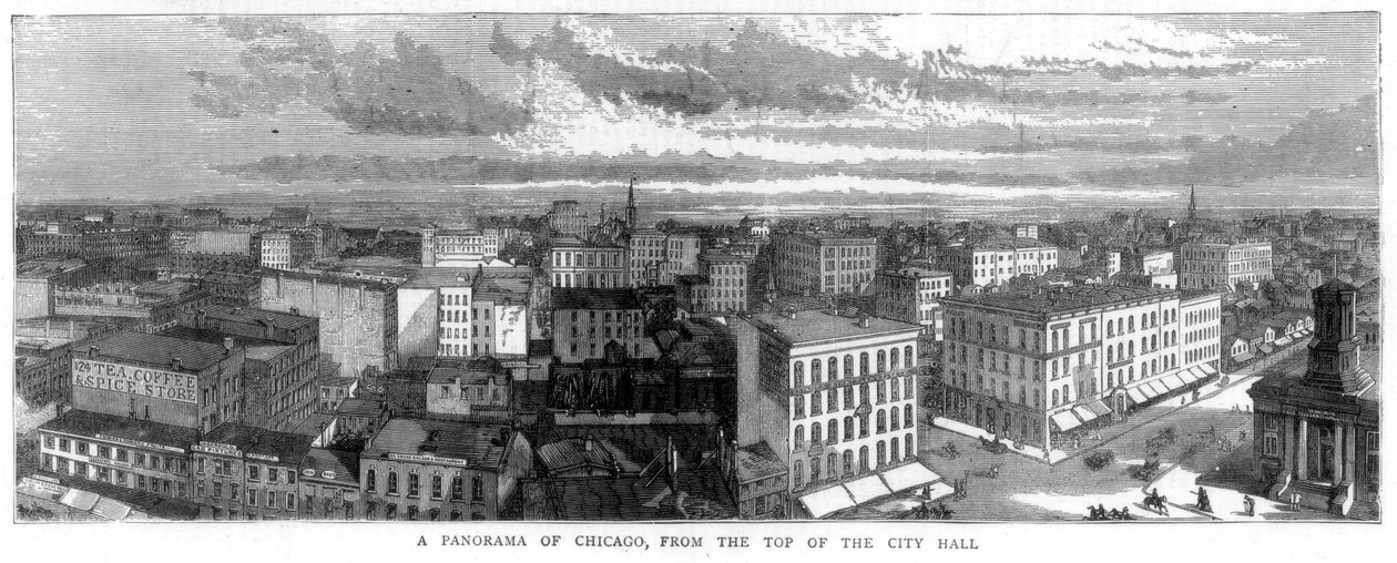 Panoraama Chicagosta kaupungintalon huipulta, USA, 1871 tekijältä Unbekannt
