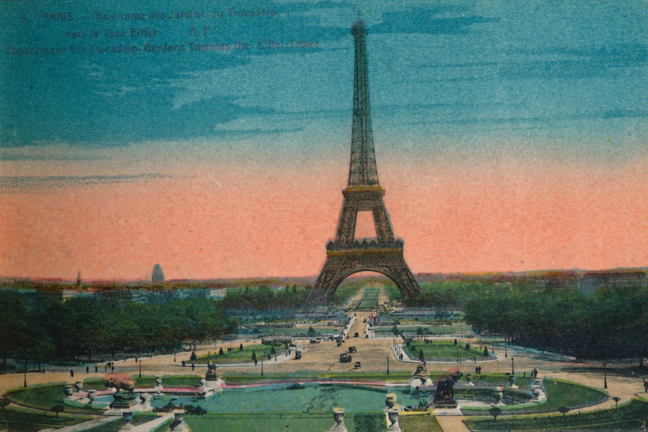 Panoraama Jardins du Trocadérosta ja Eiffel-tornista, Pariisi, 1920 tekijältä Unbekannt