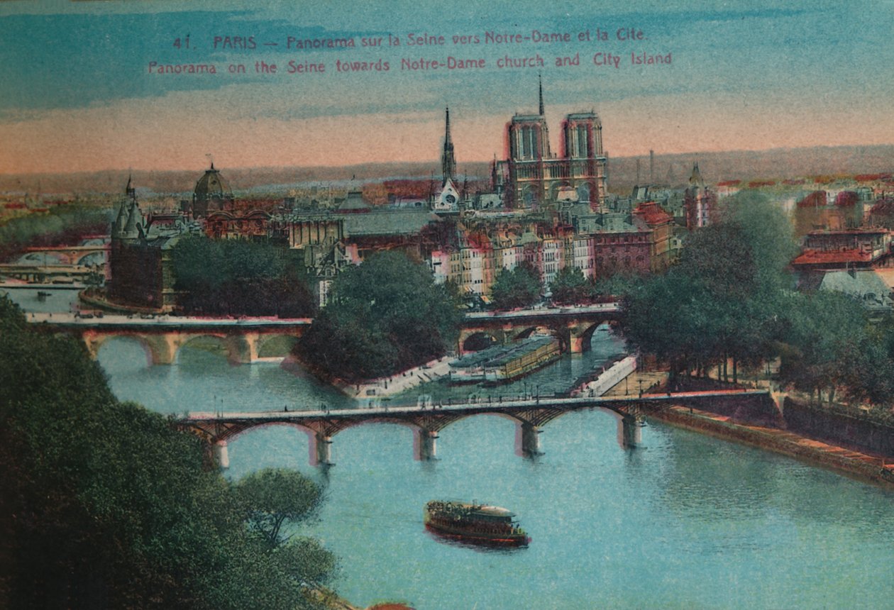Panoraama Seine-joelle, Notre-Damen katedraali ja Île de la Cité, Pariisi, 1920 tekijältä Unbekannt