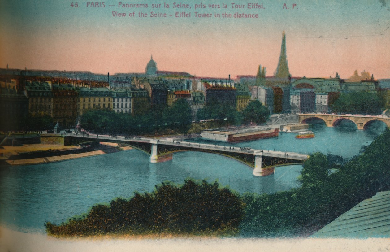 Panoraama Seine-joelle ja Eiffel-torni kaukaa, Pariisi, 1920 tekijältä Unbekannt