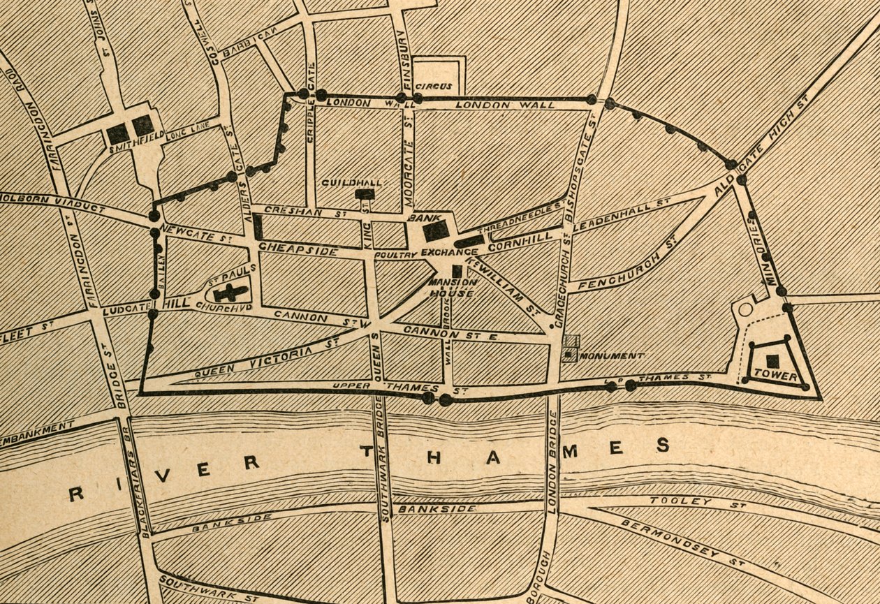 Osa modernia Lontoota, näyttää muinaista muuria, 1897. tekijältä Unbekannt