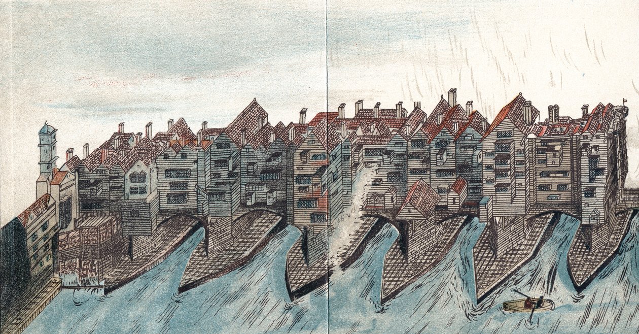 Osa Old London Bridgeä, c1600 tekijältä Unbekannt