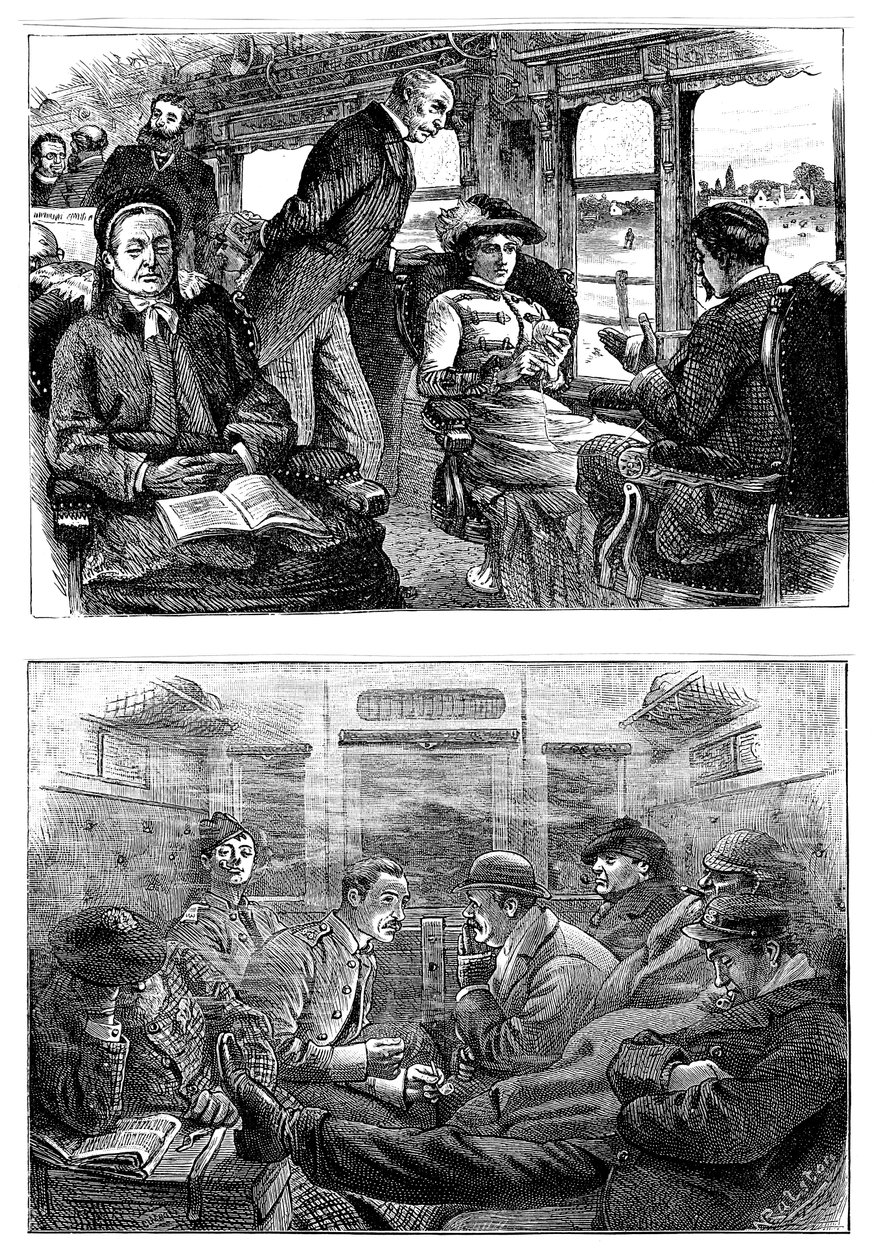 Matkustajat Lontoosta Glasgowiin junassa, 1884 tekijältä Unbekannt