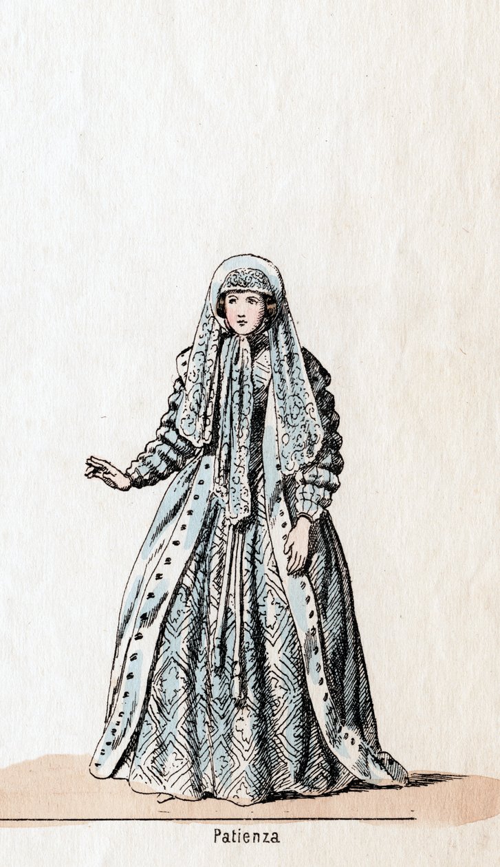 Kärsivällisyyttä, pukusuunnittelu Shakespearen näytelmään, Henry VIII, 1800-luku tekijältä Unbekannt