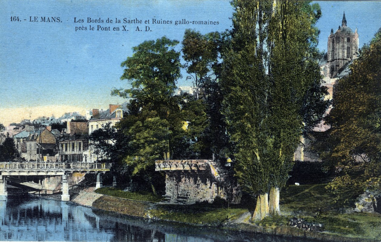 Pays de la Loire, Sarthe (72), Le Mans: Sarthen rannat ja roomalaiset gallon rauniot lähellä ”X-siltaa”” - Postikortti 1800- ja 1900-luvun lopulla tekijältä Unbekannt