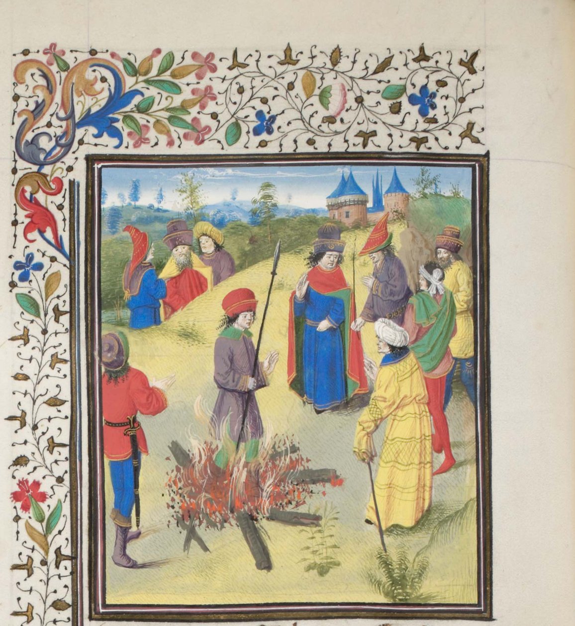 Peter Bartholomew kokee tulen koettelemuksen. Vilhelmin Tyroksen pienoismalli Historiasta, 1460-luku tekijältä Unbekannt