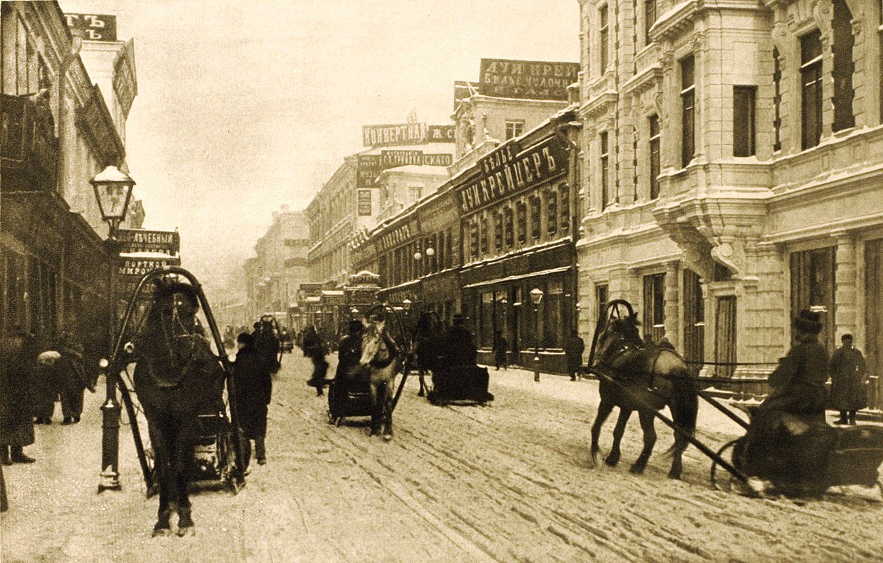 Petrovka Street talvella, Moskova, Venäjä, 1912 tekijältä Unbekannt