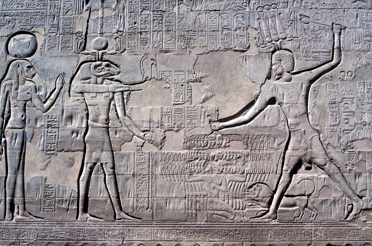 Faarao lyömässä vihollisiaan, Khnumin temppeli, Ptolemaios- ja roomalaiset kaudet tekijältä Unbekannt