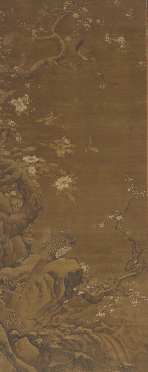 Fasaanit ja lumen peittämät luumunkukat, Ming- tai Qing-dynastia, 1400-1700-luku. tekijältä Unbekannt
