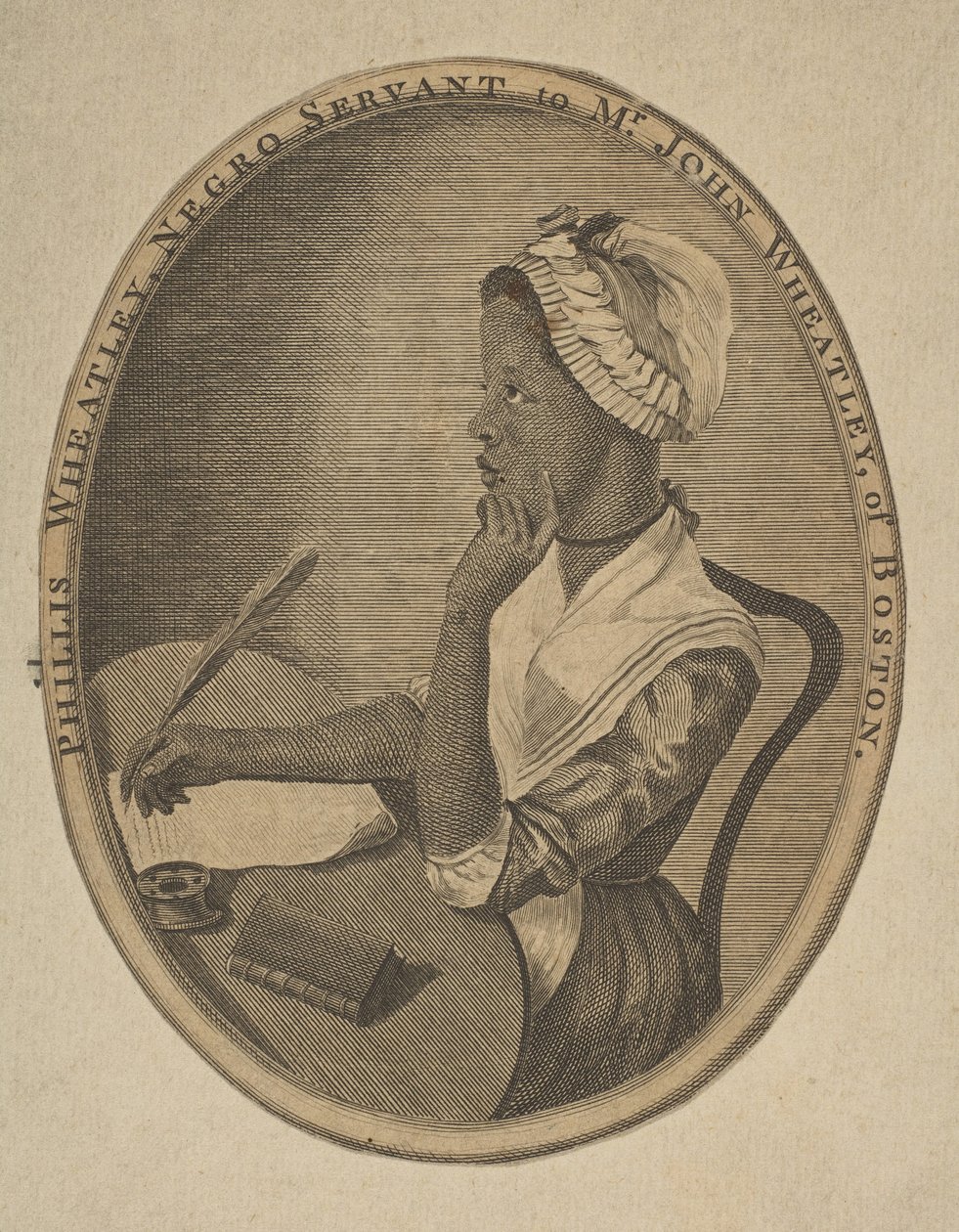 Phillis Wheatley, musta palvelija herra John Wheatleylle Bostonista, n. 1773. tekijältä Unbekannt