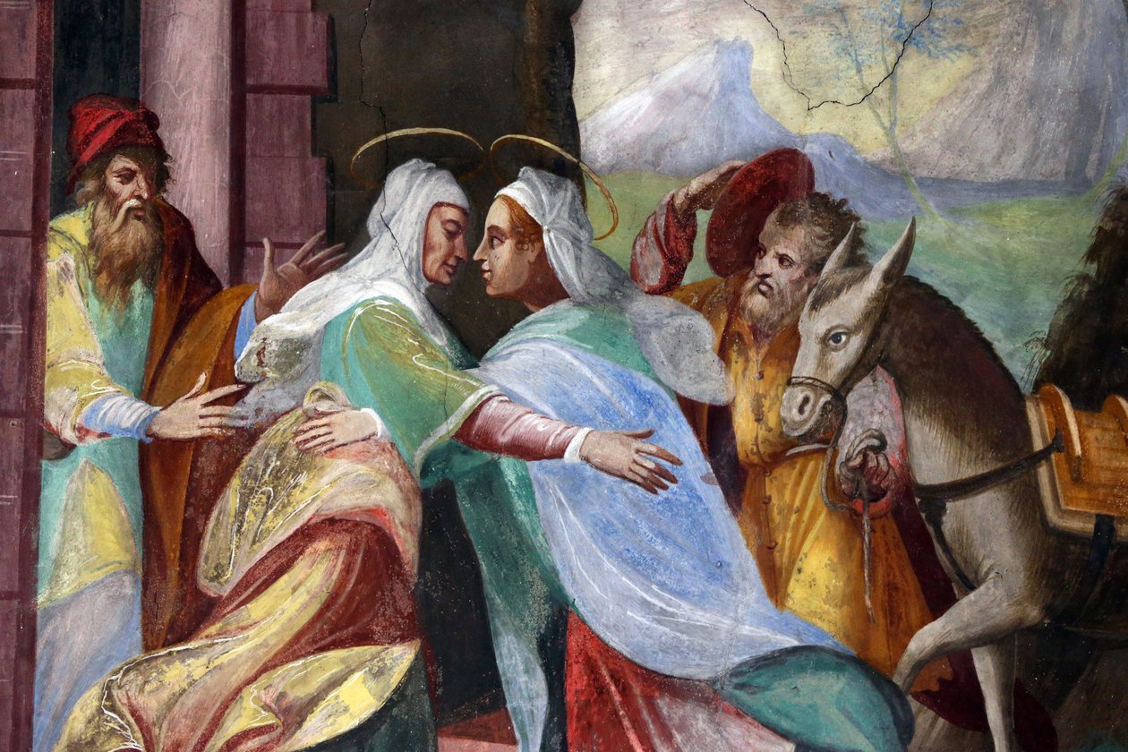 Pyhiinvaelluskirkko Madonna del Sasso. Vierailu on Marian vierailu Elisabetin kanssa Luukkaan evankeliumissa 20160508, Orselina, Sveitsi tekijältä Unbekannt