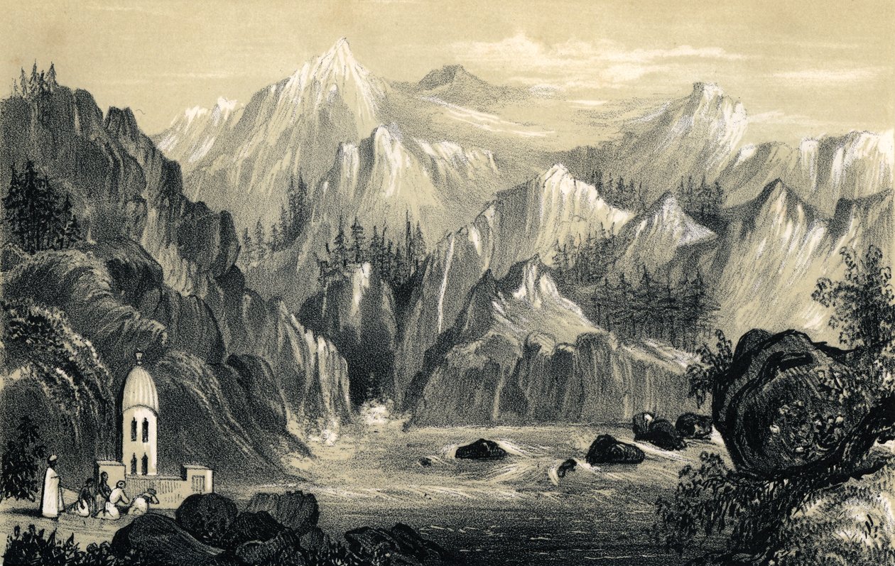 Pyhiinvaeltajat Gangesin lähteellä, Intia, 1847 tekijältä Unbekannt