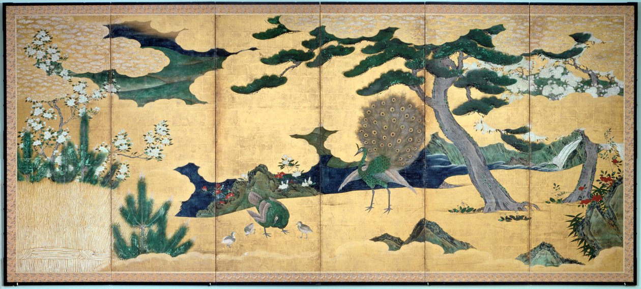 Pines and Peacocks, Japanilainen Edo-kausi, 1600-luvun alku tekijältä Unbekannt