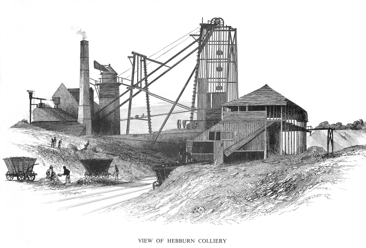 Pithead Hebburn Collieryssä, Newcastle-upon-Tynen alueella, 1860 tekijältä Unbekannt