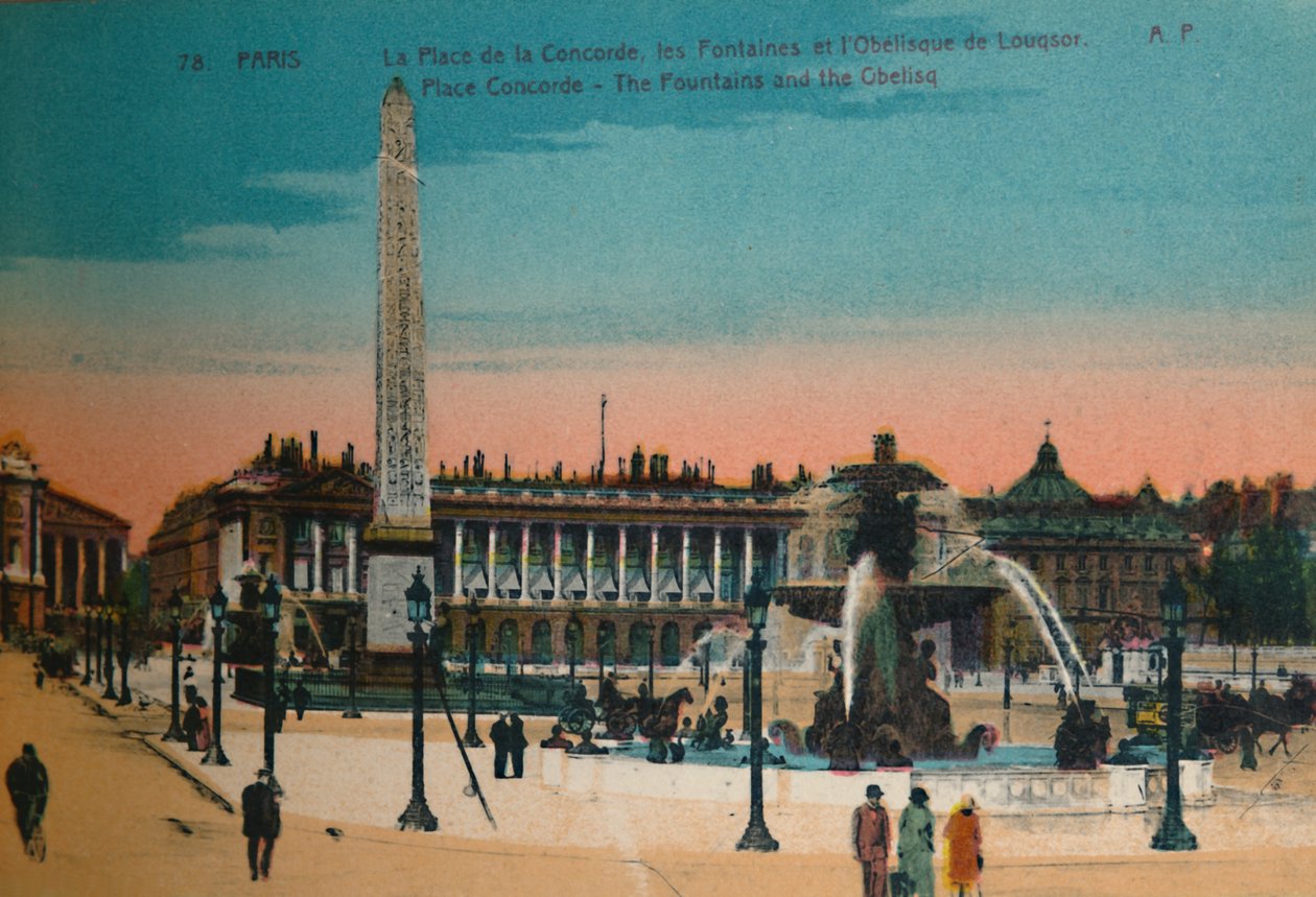 Place de la Concorde - Suihkulähteet ja Luxorin obeliski, Pariisi, 1920 tekijältä Unbekannt