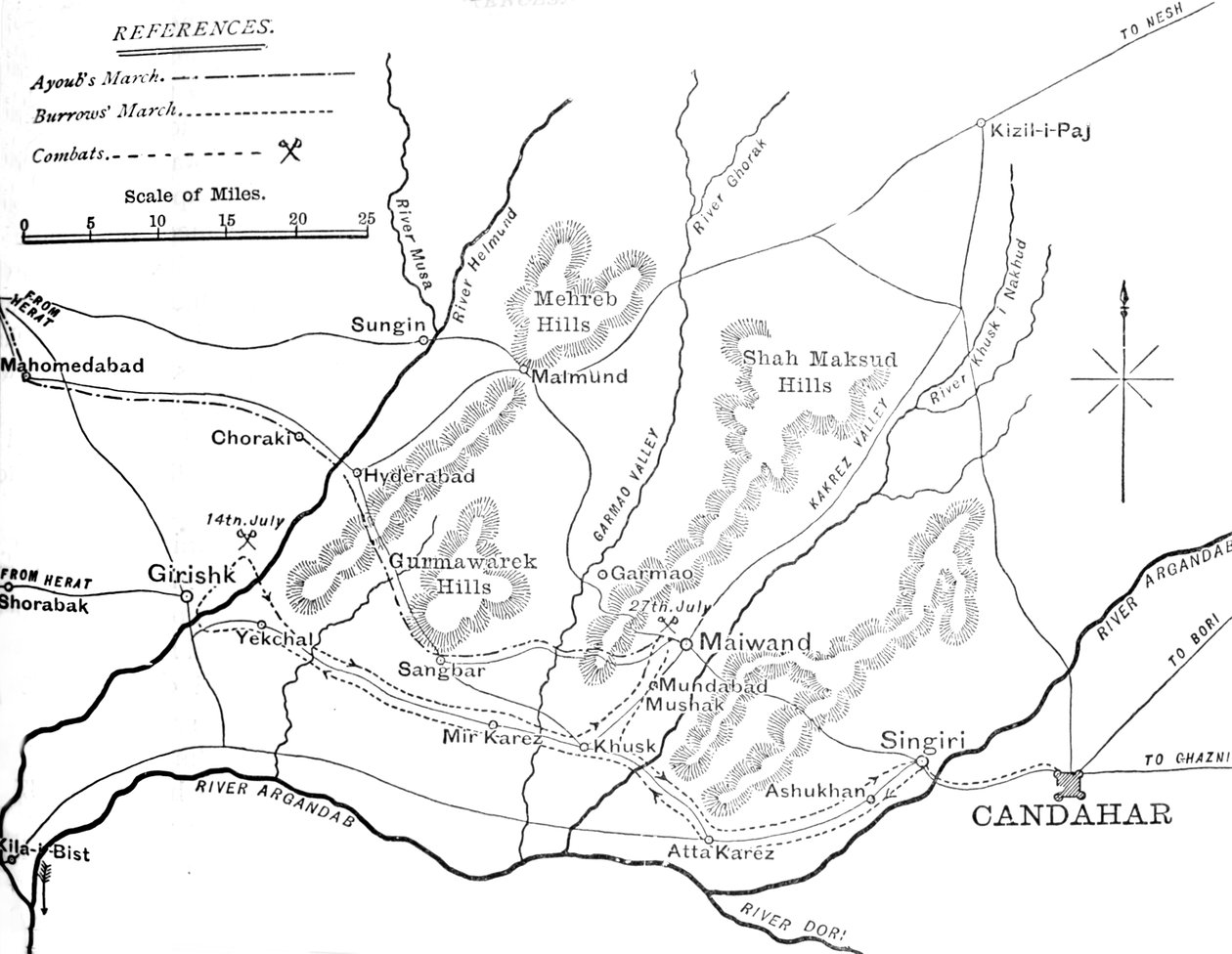 Kenraali Burrowsin suunnitelma Helmundille 4.-29. heinäkuuta 1880, c1880 tekijältä Unbekannt