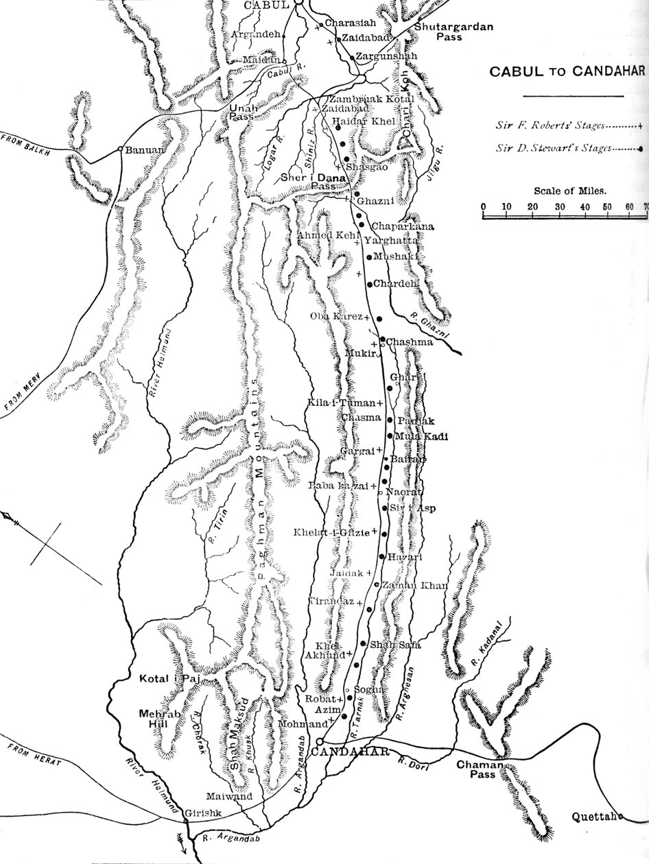 Kenraali Robertsin marssin suunnitelma Kabulista Kandahariin, n. 1880 tekijältä Unbekannt