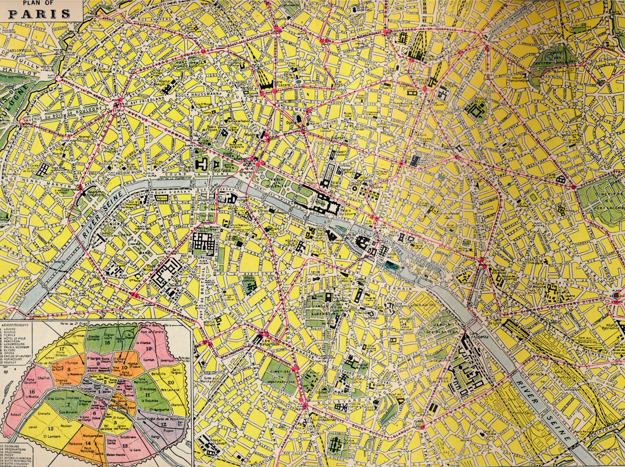 Pariisin suunnitelma - Valon kaupungin keskusalue, 1930-luku tekijältä Unbekannt