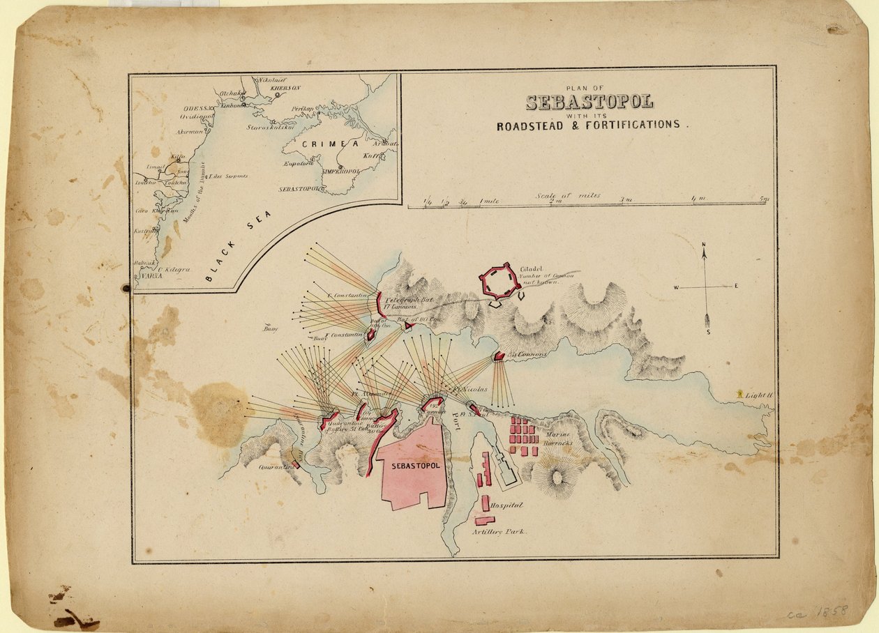 Sevastopolin suunnitelma reidineen ja linnoituksineen, n. 1858 tekijältä Unbekannt