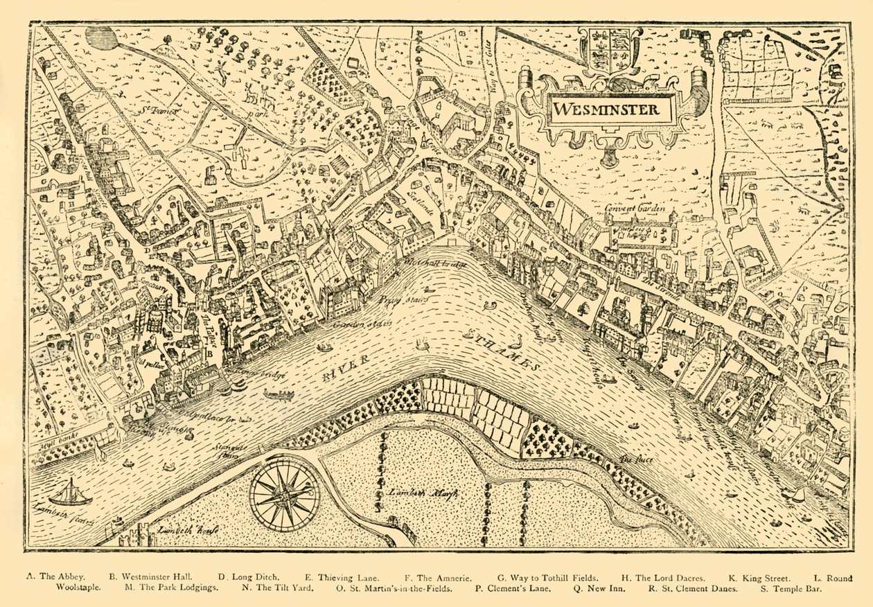 Westminsterin suunnitelma. Nordens Surveysta, otettu Queen Elizabeths Reignissa, 1593, 1881. tekijältä Unbekannt