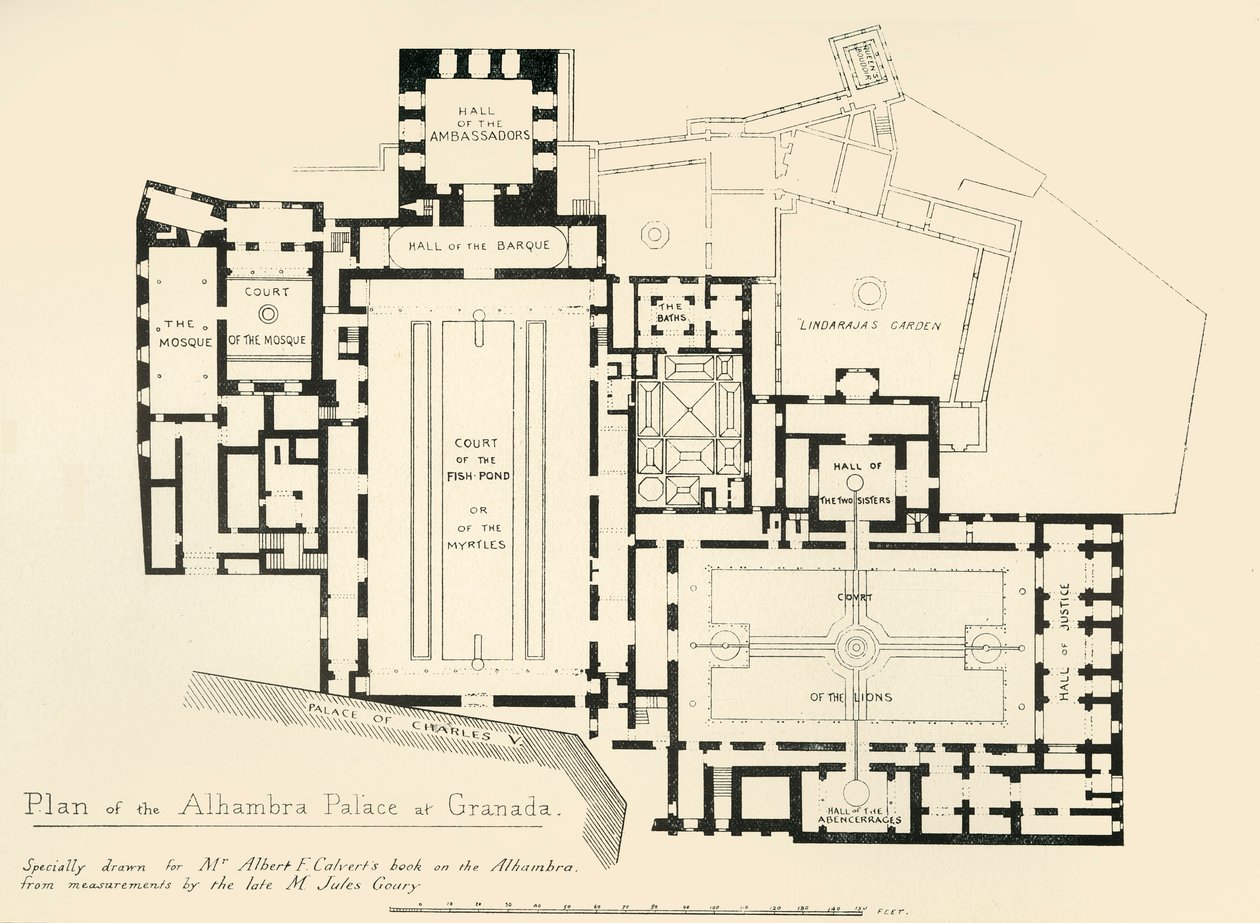 Granadan Alhambran palatsin suunnitelma, 1800-luku, 1907. tekijältä Unbekannt
